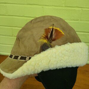 Vintage Genuine Suede Hat Men's LARGE Antelope Brown 1980s Fashion Hat NOS F1